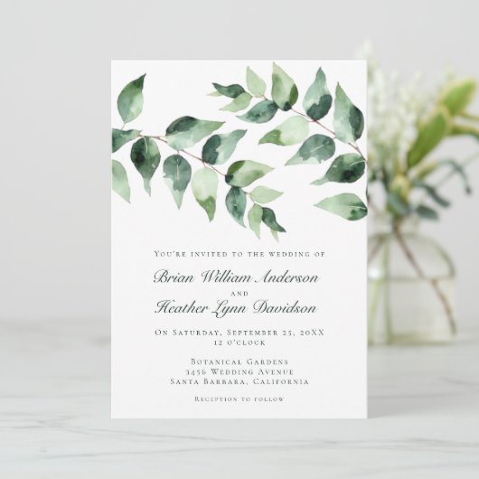 Waterverf Eucalyptus Bruiloft | Wit Kaart (Staand voorkant)
