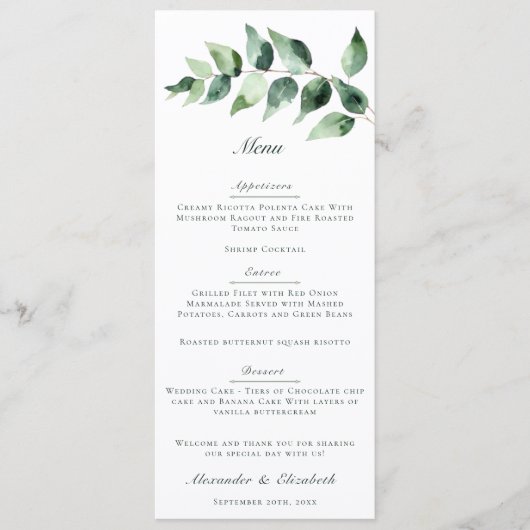 Waterverf Eucalyptus Bruiloft | Wit Menu (Voorkant)