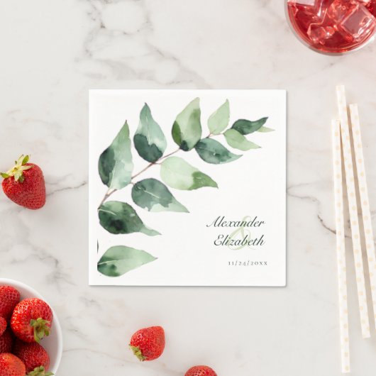Waterverf Eucalyptus Bruiloft | Wit Papier Servet (Insitu)