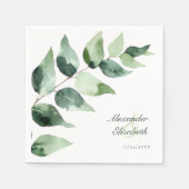 Waterverf Eucalyptus Bruiloft | Wit Papier Servet (Voorkant)