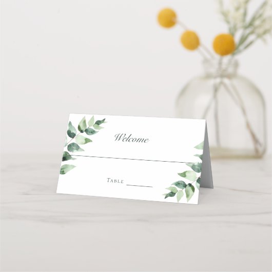 Waterverf Eucalyptus Bruiloft | Wit Plaatskaartje (Voorkant)