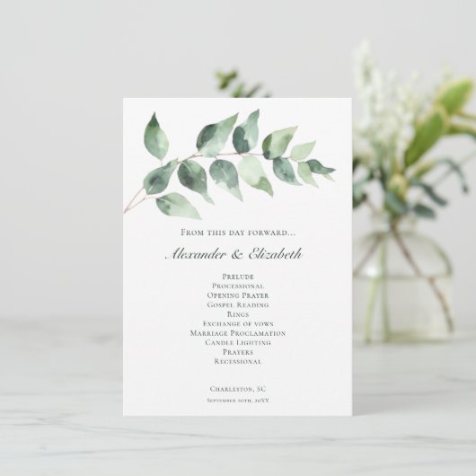 Waterverf Eucalyptus Bruiloft | Wit Programma (Staand voorkant)