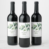 Waterverf Eucalyptus Bruiloft | Wit Wijn Etiket (Flessen)