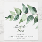 Waterverf Eucalyptus Bruiloft | Wit Wijn Etiket (Enkel label)