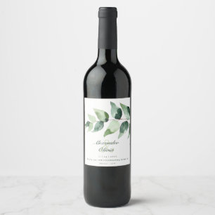 Waterverf Eucalyptus Bruiloft Wit Wijn Etiket
