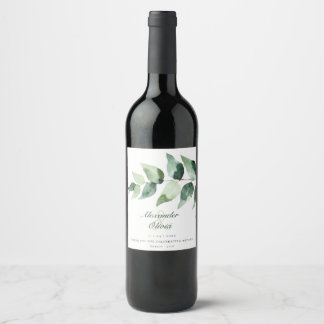 Waterverf Eucalyptus Bruiloft | Wit Wijn Etiket