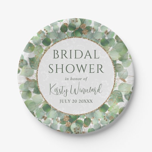 Waterverf Eucalyptus Bruiloftsdouche Papieren Bordje (Voorkant)