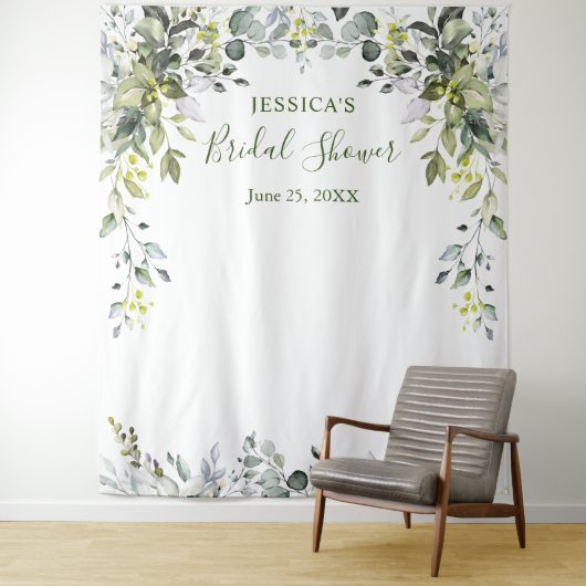 Waterverf Eucalyptus Bruiloftsshower Foto Achtergr Wandkleed (In situ)