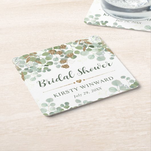 Waterverf Eucalyptus Bruiloftsshower Kartonnen Onderzetters (Schuin)