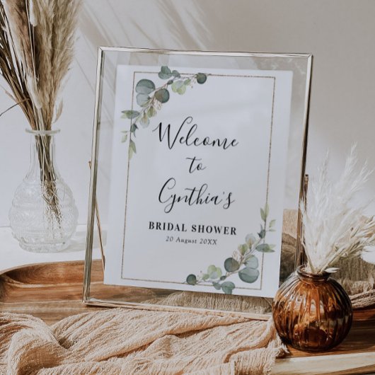 waterverf eucalyptus bruiloftsshower welkomstbord poster