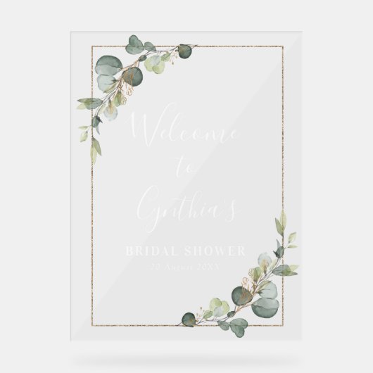 Waterverf eucalyptus bruiloftswelcome acryl bord (Voorkant)