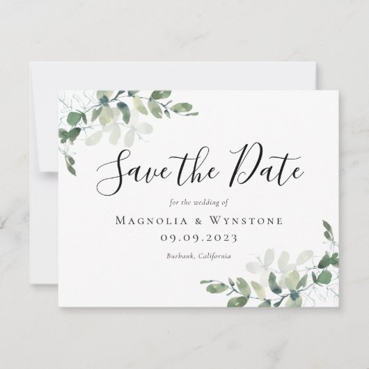 Waterverf Eucalyptus Calligrafie Opslaan Datum (Voorkant)