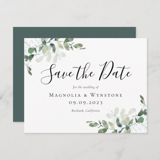 Waterverf Eucalyptus Calligrafie Opslaan Datum (Voorkant / Achterkant)