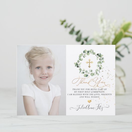 Waterverf Eucalyptus Communie Dank u Kaart (Staand voorkant)