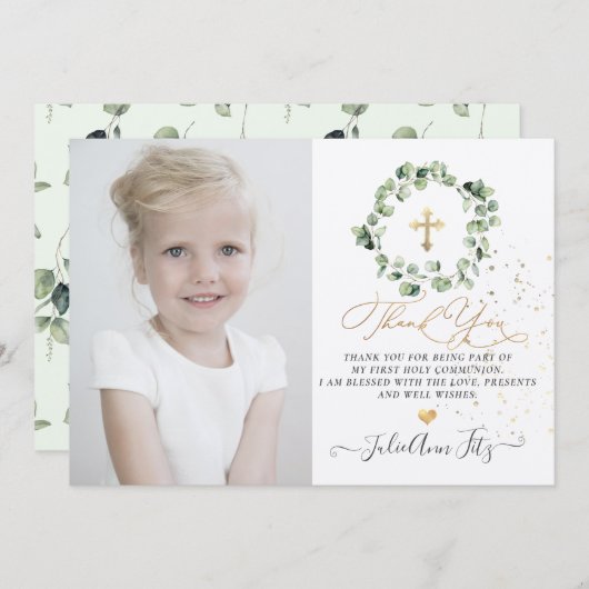 Waterverf Eucalyptus Communie Dank u Kaart (Voorkant / Achterkant)