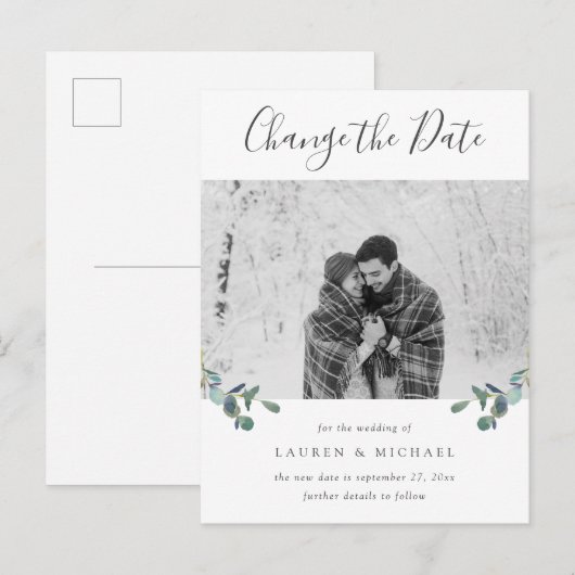 Waterverf Eucalyptus Crest Foto Datum wijzigen Briefkaart (Voorkant / Achterkant)