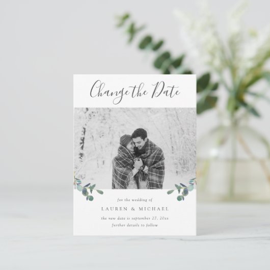 Waterverf Eucalyptus Crest Foto Datum wijzigen Briefkaart (Staand voorkant)