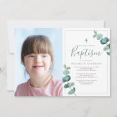 Waterverf Eucalyptus Cross-Photo Baptisme Kaart (Voorkant)