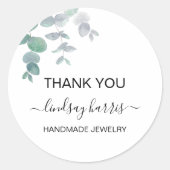 Waterverf eucalyptus dank u sieraden ronde sticker (Voorkant)