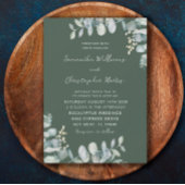 Waterverf Eucalyptus Dark Sage Green Wedding Kaart