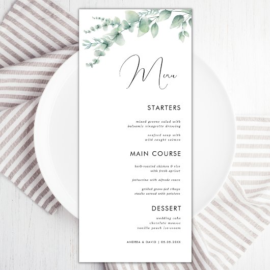 Waterverf Eucalyptus Delicate Calligraphy Wedding Menu