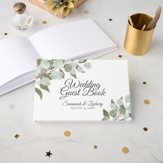 Waterverf Eucalyptus Elegant Boho Chic Wedding Gastenboek (Voorkant open)