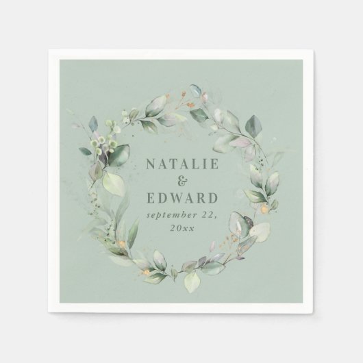 Waterverf eucalyptus elegant bruiloft gunst servet (Voorkant)