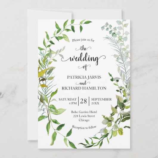 Waterverf Eucalyptus Elegant groen bruiloft Kaart (Voorkant)