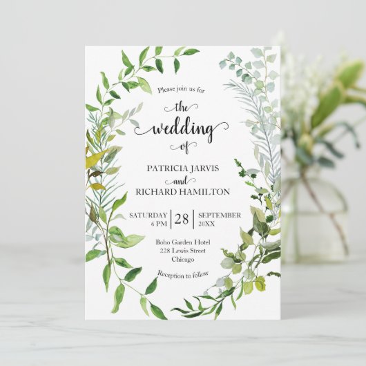 Waterverf Eucalyptus Elegant groen bruiloft Kaart (Staand voorkant)