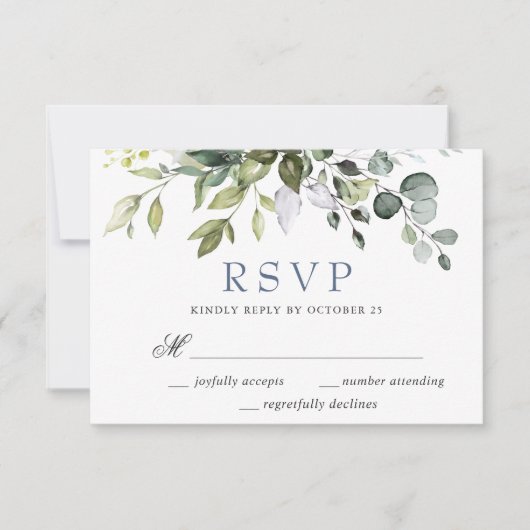 Waterverf Eucalyptus Elegant groen bruiloft RSVP Kaartje (Voorkant)