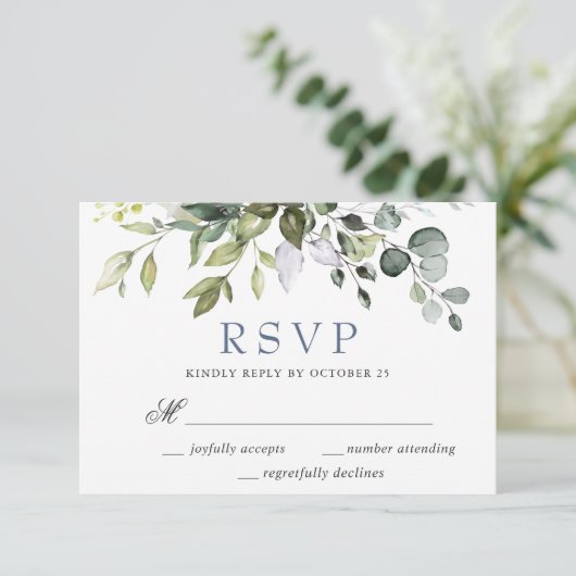 Waterverf Eucalyptus Elegant groen bruiloft RSVP Kaartje (Staand voorkant)