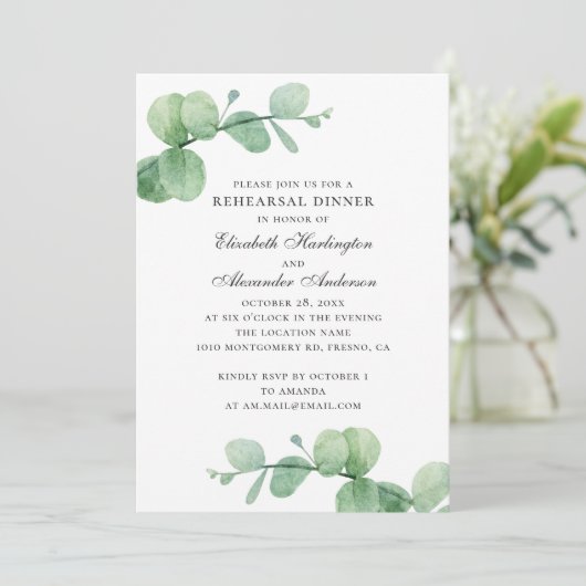 Waterverf Eucalyptus Elegant repetitiediner Kaart (Staand voorkant)