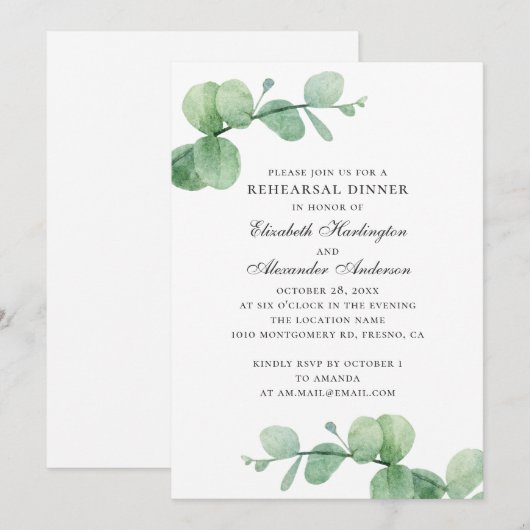 Waterverf Eucalyptus Elegant repetitiediner Kaart (Voorkant / Achterkant)