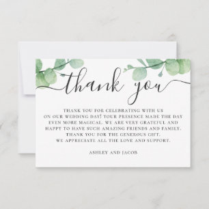 Waterverf eucalyptus. Elegant schrift huwelijk Bedankkaart