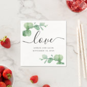 Waterverf eucalyptus. Elegant schrift huwelijk Servet (Insitu)