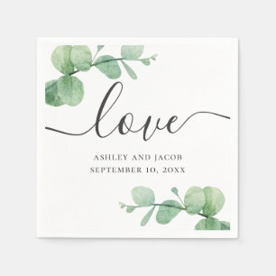Waterverf eucalyptus. Elegant schrift huwelijk Servet