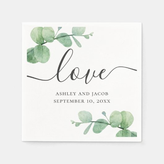 Waterverf eucalyptus. Elegant schrift huwelijk Servet (Voorkant)