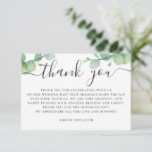 Waterverf eucalyptus. Elegant script bruiloft Bedankkaart (Staand voorkant)