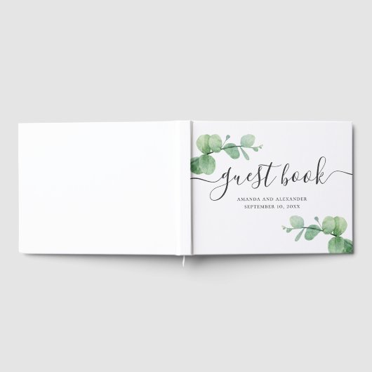 Waterverf eucalyptus. Elegant script bruiloft Gastenboek (Volledig)