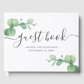 Waterverf eucalyptus. Elegant script bruiloft Gastenboek (Voorkant)