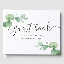 Waterverf eucalyptus. Elegant script bruiloft Gastenboek