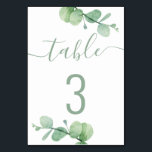 Waterverf eucalyptus. Elegant script bruiloft Kaart<br><div class="desc">Waterverf eucalyptus script trouwtafel nummer. Geschikt voor verjaardag,  jubileum en elk ander feest. Neem contact met me op als je extra items nodig hebt.</div>