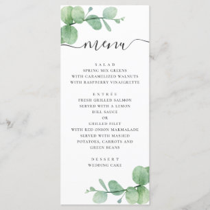 Waterverf eucalyptus. Elegant script bruiloft Menu