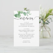 Waterverf eucalyptus. Elegant script bruiloft Menu (Staand voorkant)