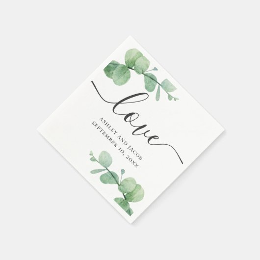 Waterverf eucalyptus. Elegant script bruiloft Servet (Hoek)