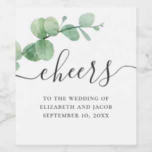 Waterverf eucalyptus. Elegant script bruiloft Wijn Etiket