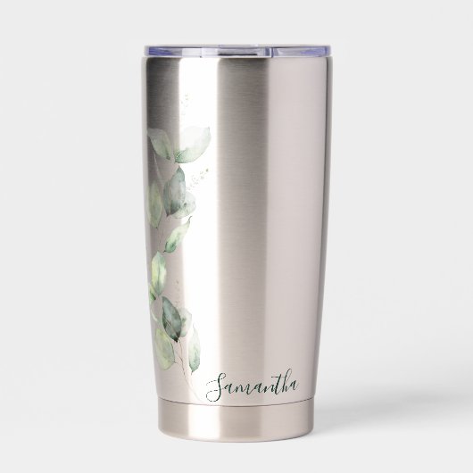 Waterverf Eucalyptus Elegant Script Gepersonalisee Geïsoleerde Drinkbeker (Voorkant)