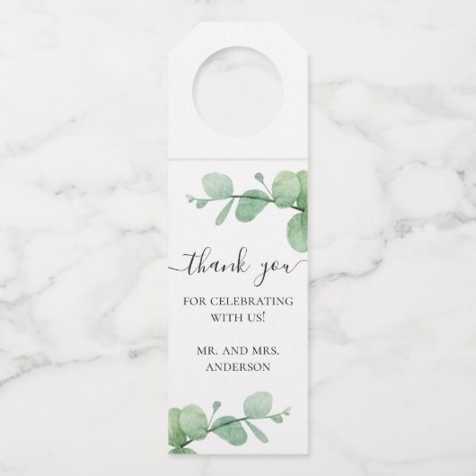 Waterverf eucalyptus. Elegante bruiloft dank u Flessenhanger (Voorkant)