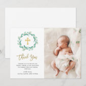 Waterverf Eucalyptus en Gold Cross | Baptisme Bedankkaart (Voorkant / Achterkant)