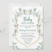 Waterverf Eucalyptus en Goud Lijst Baby shower Kaart (Voorkant)
